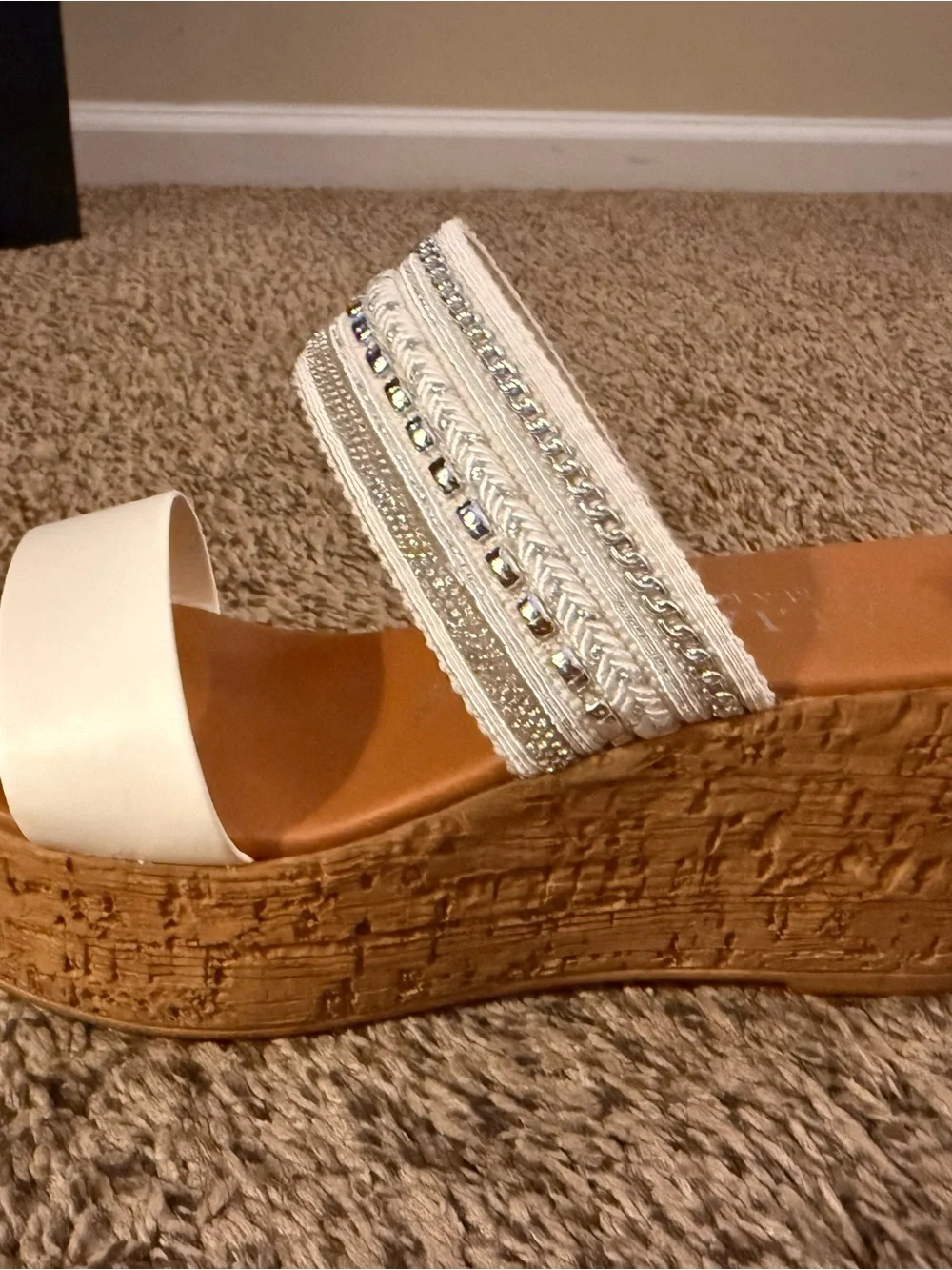 Embellished White Cork Wedge Sandals for Women